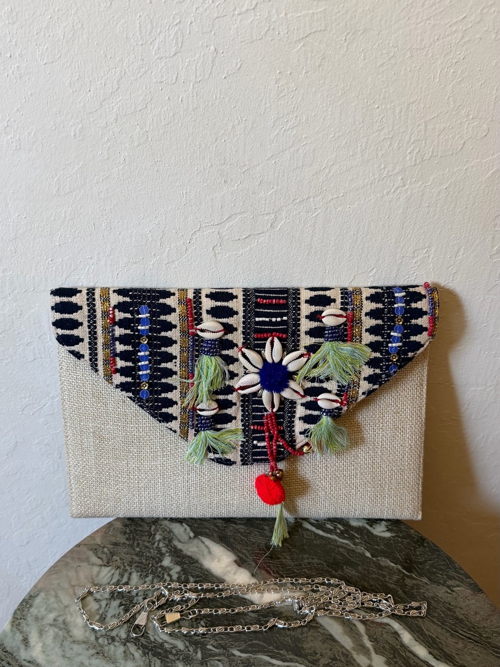 Boho Embellished Multi Sea Shell Embellished Clutch